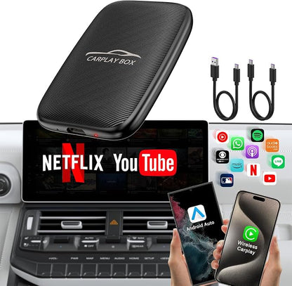 2025 Upgraded Wireless CarPlay and Android Auto Adapter -Built in YouTube Support TF Card,Magic Car Play AI Box Convert Wired to Wireless Dongle, Apple Carplay Adapter for Cars from 2016