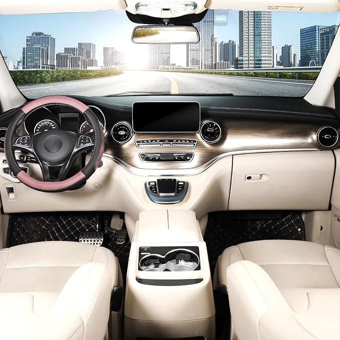 SEG Direct Steering Wheel Cover for Car, Standard Size 14.5-15 inch, Auto Interior Accessories, Black and Pink