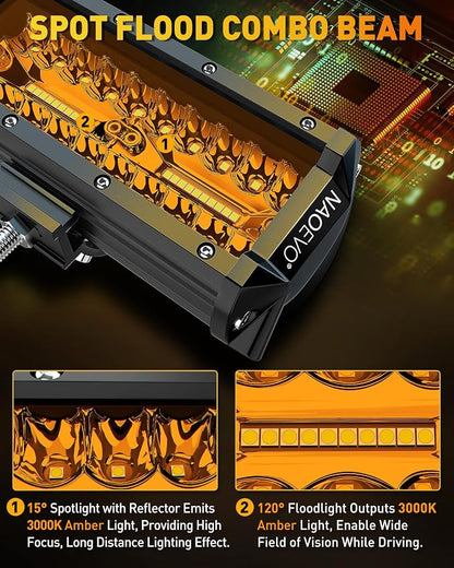 NAOEVO 7 Inch Amber LED Light Bar, 240W 24,000LM Offroad Fog/Driving Lights with Spot Flood Combo, LED Pods for Truck Boat UTV ATV, 2 Pack (Amber)