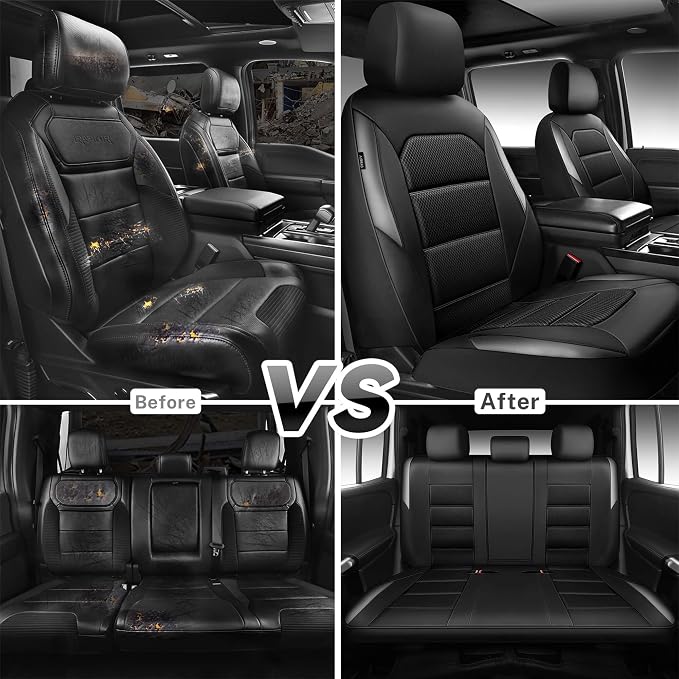 CAR PASS Memory Foam Car Seat Covers Full Set,Breathable Mesh Thick Seat Covers for Car,Gray Metal Film Leather Seat Covers,Universal Automotive Comfort for Most Car,Truck,Airbag Compatible,Black Gray
