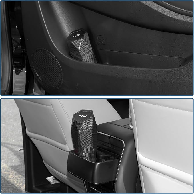 Car Trash Can Portable 3.5" Width 7.9" Height Trash Bin Plastic Carbon Fiber Pattern Black 1 Pcs