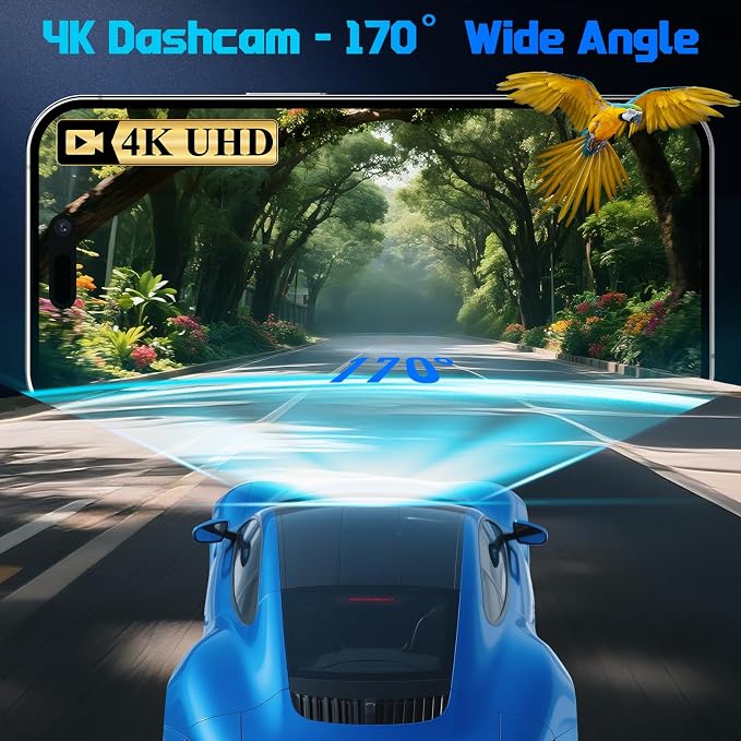 Dash Cam Front 4K Dash Camera for Cars Built-in WiFi/APP Control Dashcams for Cars, 1.2" IPS Touch Screen Dash Cam with Free 32GB Card,170°Wide Angle, G-Sensor, Night Vision, 24H Parking Mode Dashcam