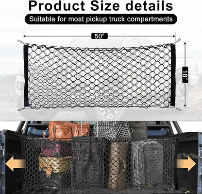 Amiss 2 Packs Cargo Net Stretchable, Adjustable Trunk Storage Net with Hook, Accessories for Pickup Bed Divider Organizer and Storage, Compatible with Chevy Silverado Ford F150 GMC (50"x 18")