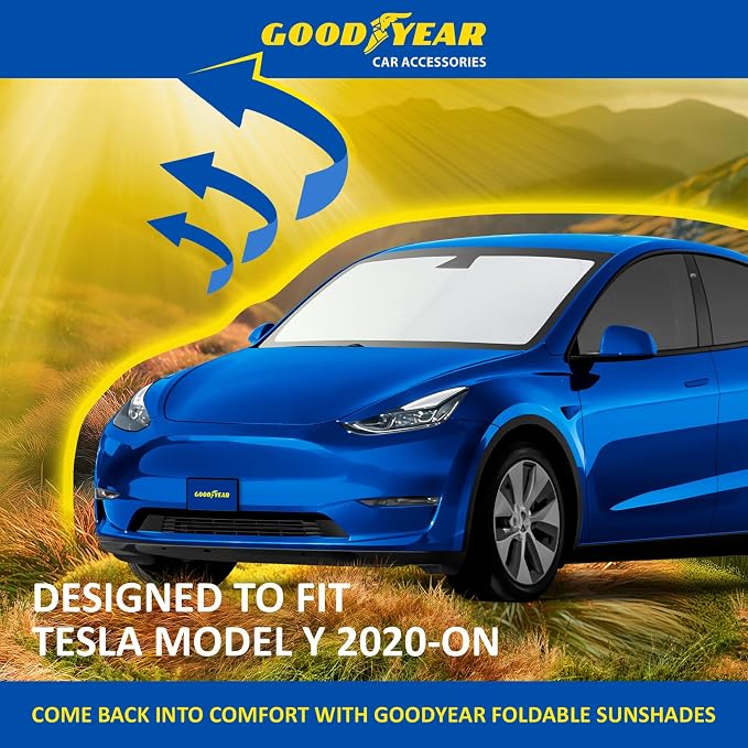 Goodyear Foldable Windshield Sunshade for Tesla Y 2020-2026, Car Accessories, Sunshade Cover, Sun Shade Car Windshield, Window Sun Blocker - GY008296