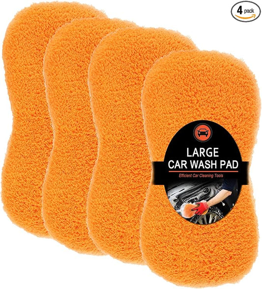 Tanlade 4 Pcs Large Car Wash Sponge for Cleaning, The Microfiber Sponges for Car Washing Supplies, Trucks and Motorcycles (Orange)