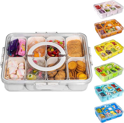 WACOI Divided Snack Serving Tray with Lid and Handle travel Snackle Box Charcuterie Container Portable Storage Organizer for Candy, Fruits, Nuts, Snacks 1Pack White