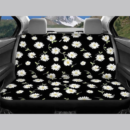 Daisy Car Seat Covers Full Set,Cute Daisy Flowers Black Design Floral Print Vehicle Front Rear Bench Cushion Protectors for Women Men Auto Interior Accessories Universal Fit for Trucks Sedans