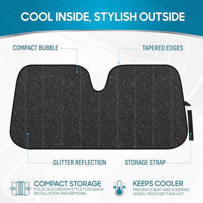 BDK-AS-2511 Front Windshield Shade-Accordion Folding Auto Sunshade for Car Truck SUV-Blocks UV Rays Sun Visor Protector-Keeps Your Vehicle Cool-57 x 27 Inch, Black Glitter