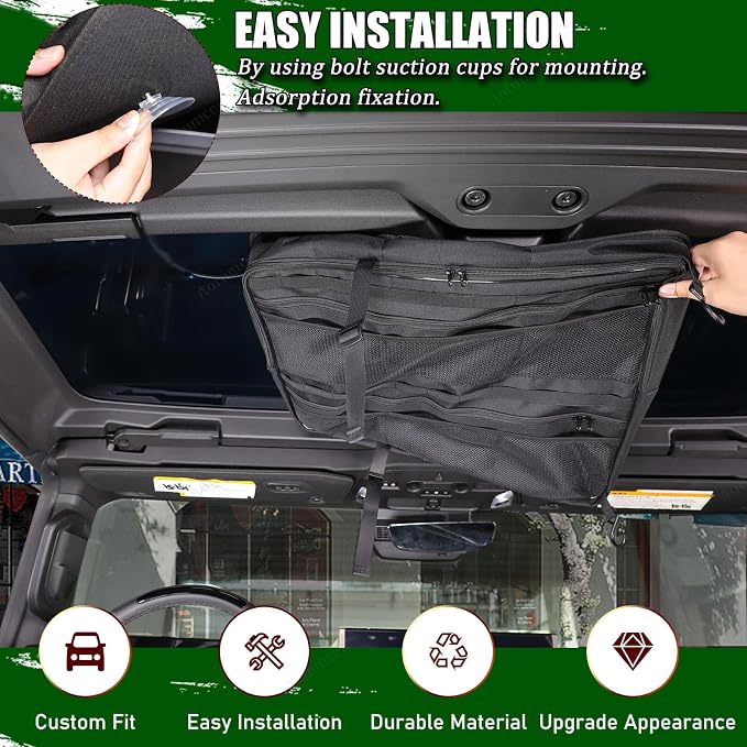 Sunroof Storage Bags for Hummer EV SUV/SUT 2022-2026, Overhead Storage Organizer Cargo, 600D Oxford Overhead Storage Bag/Waterproof/Foldable/Top Sunshade with Hardtop Suction fixing (A)