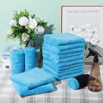 Shimeyao 30 Pcs 16 × 16 Inch Microfiber Towels for Cars, 500 GSM Edgeless Plush Car Detailing Towel, Lint Free Scratch Free Cleaning Cloths for Drying, Washing, Polishing, Waxing, Home (Light Blue)