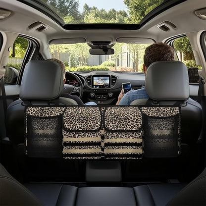 Hanging Backseat Trunk Organizer for Car Brown Leopard Print Car Storage Organizer Multipurpose Cargo Bag with 3 Adjustable Buckles