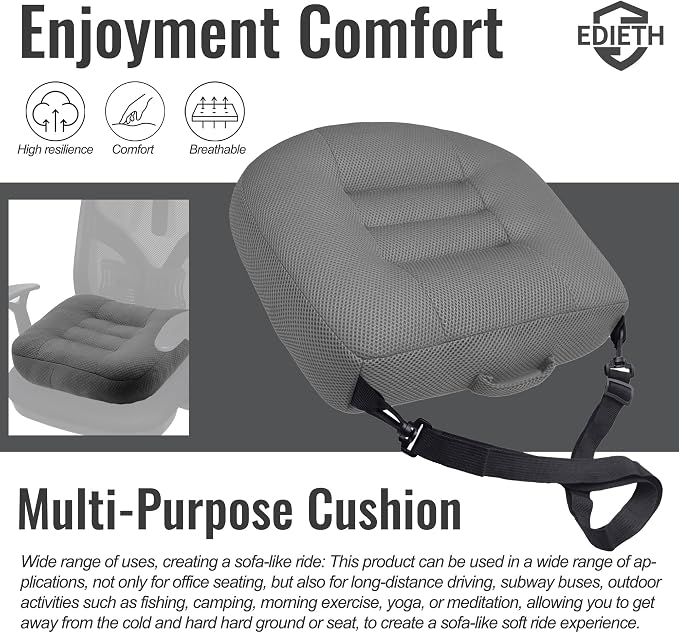 Universal Booster Seat Cushion with Adjustable Height, Breathable Mesh Portable Design with Straps, Improve Vision Improve Sitting Posture Stress Relief Driving Office Family Outdoor - Gray
