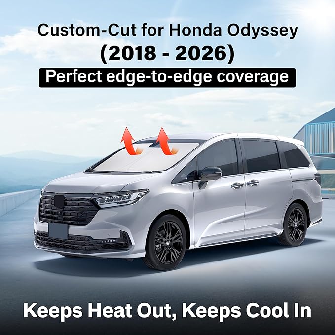 Econour Windshield Sun Shade for 2018-2026 Honda Odyssey Accessories LX, EX, EX-L, Touring, Elite Minivan Window Sunshade Sun Visor Protector Foldable Blocks UV Rays Keep Your Car Cooler