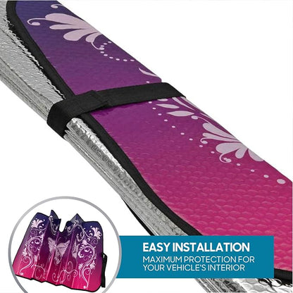 BDK Pink Butterfly Front Windshield Sunshade Accordion Folding Style Auto Shade for Cars Trucks SUVs Vans Blocks UV Rays Sun Visor Protector Easy Setup Keeps Your Vehicle Cool 58" x 27"