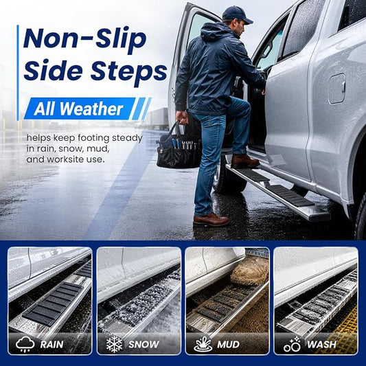 PZ 6" Running Boards Side Steps Compatible with 2019-2026 Chevy Silverado/GMC Sierra 1500 Crew Cab,2020-2026 Silverado/Sierra 2500/3500HD,500LBS No Drill Truck Running Boards Direct Fit Nerf Bar