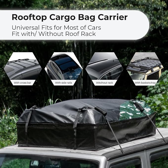 Soft Shell Car Rooftop Cargo Carrier 21 Cubic Feet Waterproof Car Roof Top Bag Roof Rack Luggage Cargo Storage for Universal Vehicles with/Without Rack Include Tie-Down Straps