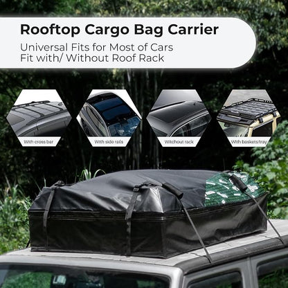 Soft Shell Car Rooftop Cargo Carrier 21 Cubic Feet Waterproof Car Roof Top Bag Roof Rack Luggage Cargo Storage for Universal Vehicles with/Without Rack Include Tie-Down Straps