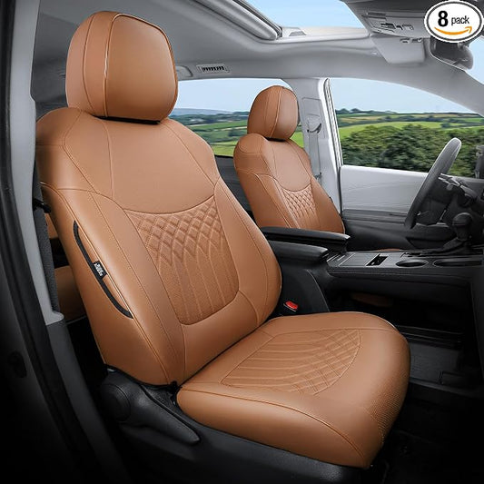 Customized for Toyota Sienna Seat Covers 2021-2026 Sienna 8 Seats 3 Row, Leather Car Seat Covers Waterproof Seat Covers Full Set for Cars, Car Seat Protectors, Airbag Compatible(Brown)