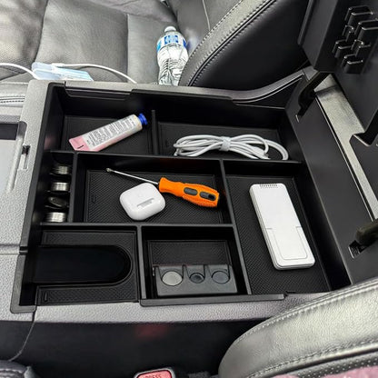 Zxiaochun Center Console Organizer Compatible with Toyota Tundra 2014 2015 2016 2017 2018 2019 2020 2021 Accessories, Insert Plastic Armrest Storage Box Tray with Non-Slip Inserts - Black