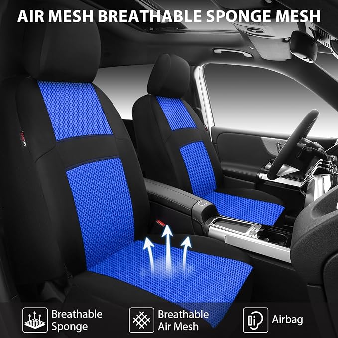 CAR PASS Car Seat Covers Front Seats Only, 3D Air Mesh Car Seat Cover with 5mm Composite Sponge Inside,Airbag Compatible Universal Fit SUV,Vans,sedans, Trucks, Automotive Interior Covers(Black Blue