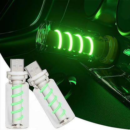Car USB Night Light, Touch Dimmable Retro LED Filament Lamp, Mini USB Ambient Light for Vehicle Interior, Bedroom, Desk and Camping, 2 Pack, Green