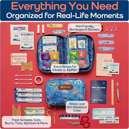 KeepGoing Travel First Aid Kit for Kids – 130 Pc. for Car, Home, Purse, Diaper Bag & Backpack with Latex-Free Bandages - Mini First Aid Kit Travel Size TSA-Approved