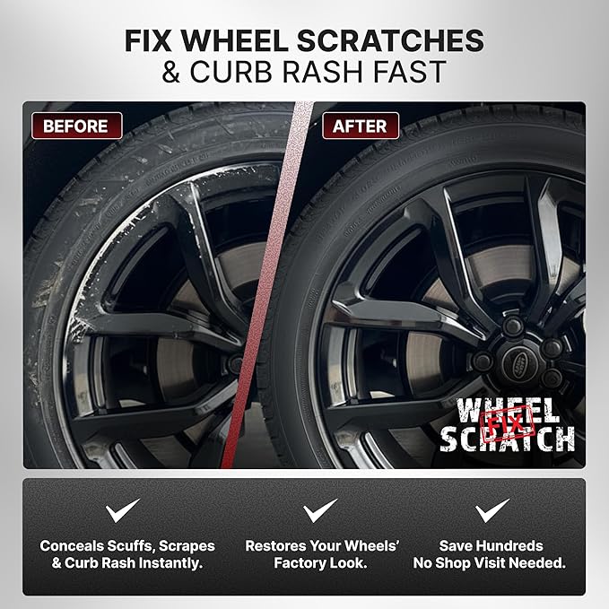 Wheel Scratch Fix® Gloss Black Magic Car Scratch Remover Pen - Alloy Wheel Touch Up Paint Pen for Cars, Curb Rash Removal with Fast-Drying & Long-Lasting OEM Finish, Vehicles Rim Repair Paint for Chip (Universal Gloss Black Wheel Paint (Pen Only))