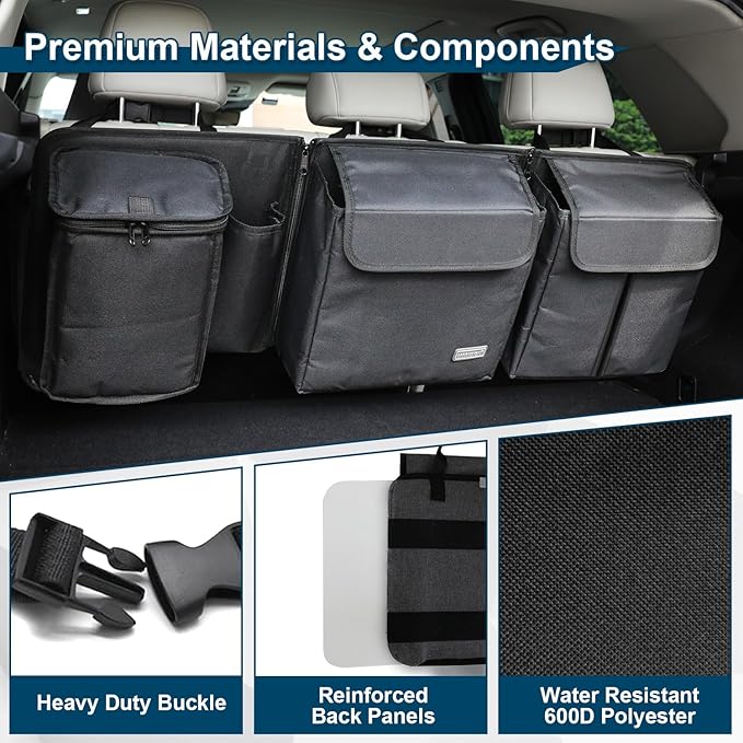 Deluxe Trunk and Backseat Organizer for Medium or Large Size SUVs & RVs, Detachable Storage Modules with Built-in Cooler, Patent Pending