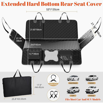 Dog Car Seat Cover for Back Seat - Convertible 2-in-1 Design Folds to Seat for 1 Adult or a Child Car Seat, Hard Bottom Waterproof Pet Hammock with 400lb Capacity for SUV, Truck, Car,Black