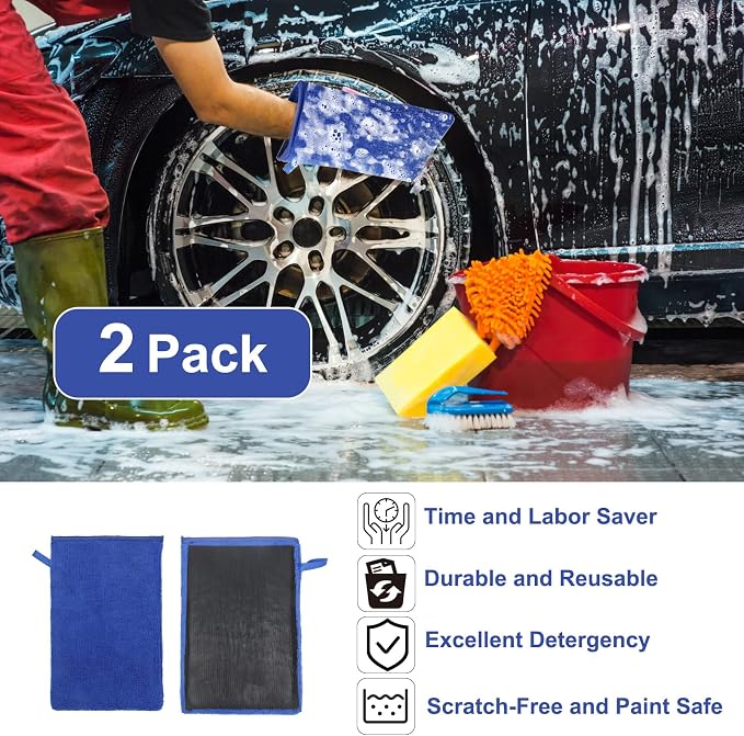 Clay Mitt 2 Pack, Clay Bar Mitt for Car Detailing Fine Grade Towel Reusable Wash Glove for Car Detailing and Polishing