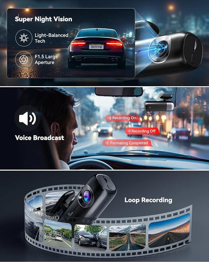 REDTIGER F9 Dash Cam 4K Front and Rear 1080P, 5.8GHz WiFi GPS Car Camera with APP Control, Dual Dash Camera for Cars, Loop Recording, WDR Night Vision, Parking Mode(SD Card Not Included)