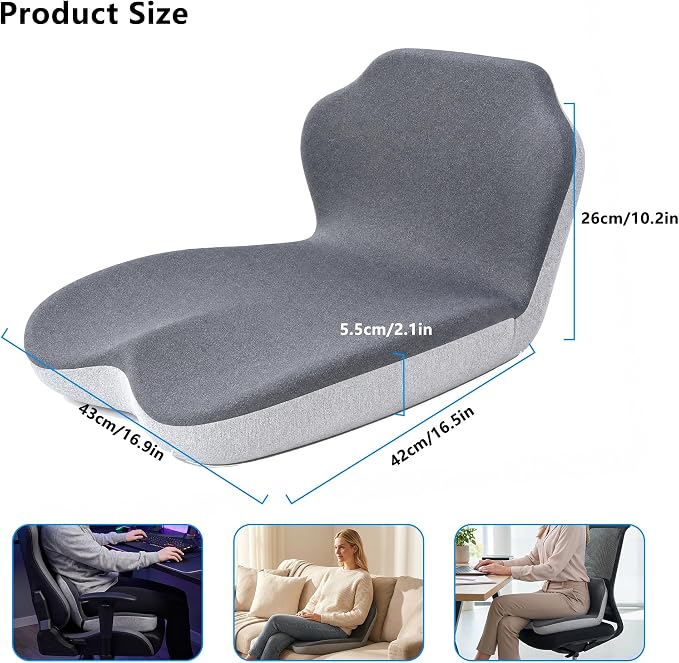 Truck Driver Seat Cushion Memory Foam L-Shaped Ergonomic Cushion for Office Chairs Comfort & Support for Long Sitting Memory Foam U-Shape Tailbone Relief + L-Shape Back Cushion