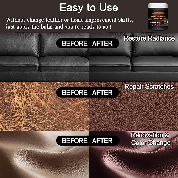 Leather Recoloring Balm & Color Restorer - 10OZ Multipurpose Dye & Paint for Faded Leather Couches, Car Seats, Shoes | Fix Scratches on Clothing, Furniture & Accessories(Dark Brown)