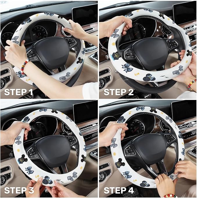 GENANY Cartoon Mouse Steering Wheel Cover, Non Slip Polyester Car Wheel Protector for Car SUV Truck, Universal 15 Inch
