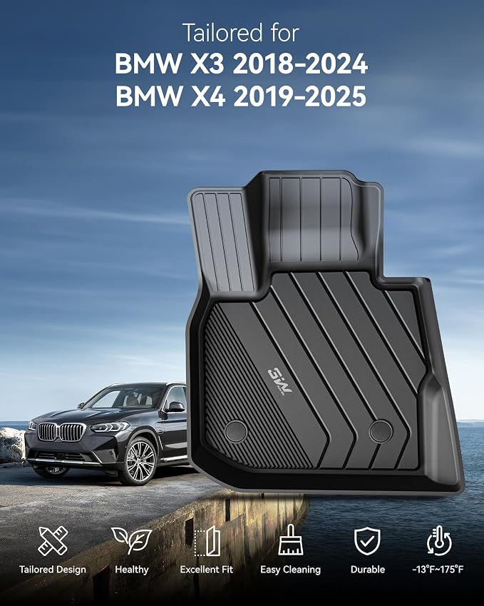 3W 2018-2024 BMW X3 Floor Mats & 2019-2025 X4 Floor Liner, All Weather TPE Custom Fit Accessories for X3 G01 X4 G02 30i M40i 30e M BMW X4 M M40i xDrive30i Full Set Car Mats, 5PCS