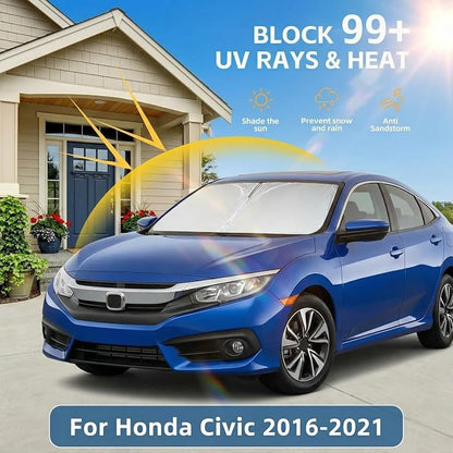 Windshield Sun Shade for Honda Civic 2016-2021 Accessories 4-Layer 240T Front Window Shade Custom Fit Civic Sun Visor Foldable Shade Blocks UV Rays