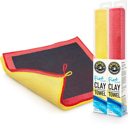 ARTIPOLY Clay Decontamination Towel 2pack- Professional Detail Products - Proven Cleaning & Release of Paint Contaminants; Increase Wax & Sealant Bond; Enhance Paint Gloss & Color; Fine Grade (12x12”)