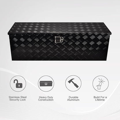 48 Inch Aluminum Heavy Duty Truck Bed Tool Box Truck Car Outdoor Trailer Pickup Underbody Toolbox, RV Storage Organizer W/Lock & Keys, 5 Bar Tread, Black (48"X15"X15")