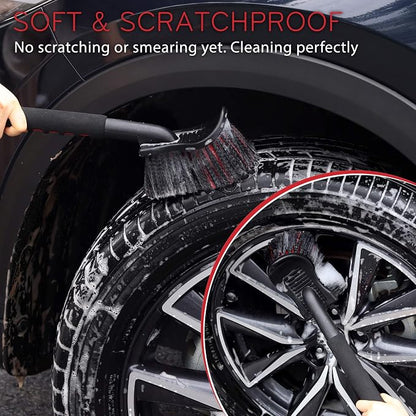 TAKAVU 17.5" Wheel Tire Body Brush Red Soft Bristle - Gentle Car Wash Brush Long Handle for Safe Tire Sidewall & Wheel Cleaning - Scratch - Free Automotive Tool
