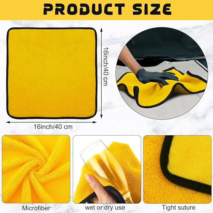 Tallew 50 Pcs Microfiber Towels:16"x16" Microfiber Drying Towels Bulk Micro Fiber Car Cleaning Cloth for Cars Drying Washing Polishing Office Windows Cleaning Household Supplies (Yellow)