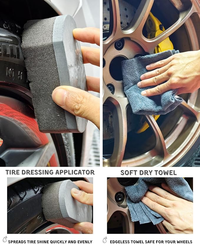 oesee 8PCS Pro Wheel Cleaning Kit - Synthetic Wool Brushes, Detailing Brush, Tire Brush, Wash Mitt, Drying Towel & Carry on Bag - Scratch-Free Rim Cleaning Kit