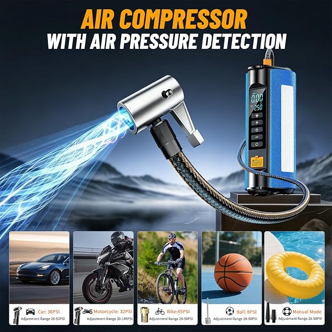 Car Battery Jump Starter with Air Compressor, 2500A Car Jumper Starter Portable150PSI, Battery Jumper Starter Portable Jump Box for Car Battery with 600LM,Jumper Cables, LCD Display