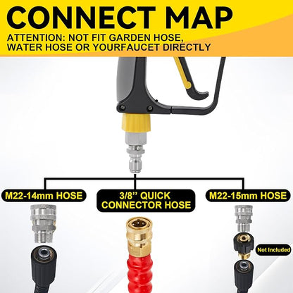 Tool Daily Foam Cannon with Pressure Washer Gun, Dual Connector Accessory, Power Washer Gun with 3/8'' Swivel Connector, Adjustable Soap Cannon with M22-14 and 1/4” Quick Connect Fittings, 1.5 Liter