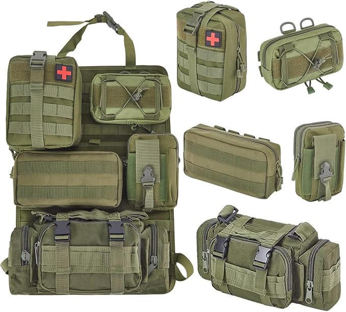 BXBXHD 6 Pack Tactical Truck Organizer Back Seat Storage Car Seat Storage Bag Molle Panels for vehicles, Car and SUV with Lots of Handy Compartments (Army green)