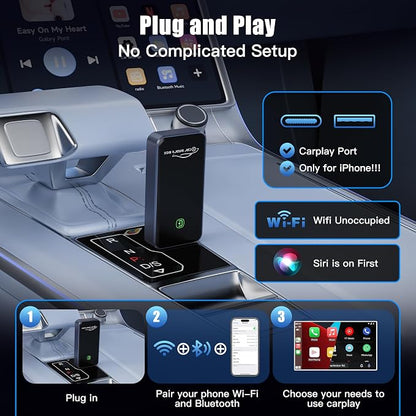 2026 Upgraded Wireless CarPlay Adapter for Apple iPhone - Convert Factory Wired to Wireless CarPlay Dongle, Plug & Play for iOS 10+ & Wired CarPlay Cars 2016+, USB & Type-C Port