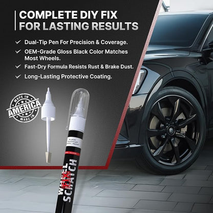 Wheel Scratch Fix® Black Touch Up Paint for Cars - DIY Alloy Wheel Paint Repair, Curb Rash Remover with Fast-Drying Pen - Long-Lasting OEM Finish Car Rim Paint for Scuffs and Chips at Home, 2-Pack (BLACK PACK (MATTE & GLOSS))