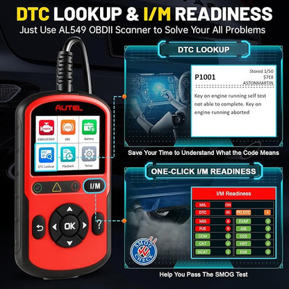 Autel AutoLink AL549 OBD2 Scanner Code Reader | Check Engine Code Reader ABS Diagnostic Tool,Universal Car Battery Test, Live Data,Scan tool For Car Repairers, Enthusiasts