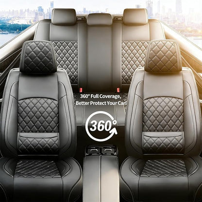 Car Seat Covers Compatible with Hyundai Venue 2020-2025 2026 - Full Set 5 Seats Luxury Leather All-Weather Seat Cushions & Protectors, Waterproof & Breathable, Airbag Compatible (Black)