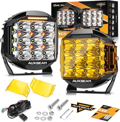 Auxbeam 7 Inch LED Pod Light, V-MAX Series 228W Off-Road Driving Side Shooter Cube Lights with Amber DRL & Backlight, 270° Super Bright Spot Flood Combo Pod with Cover for Trucks SUV UTV ATV
