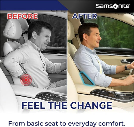 Samsonite Ergonomic Lumbar Pillow for Office Chair and Car Seat - Memory Foam Back Support Lumbar Pillow, Premium Cushion Chair Support for Lower Back Pain Relief and Versatile Use (Grey)